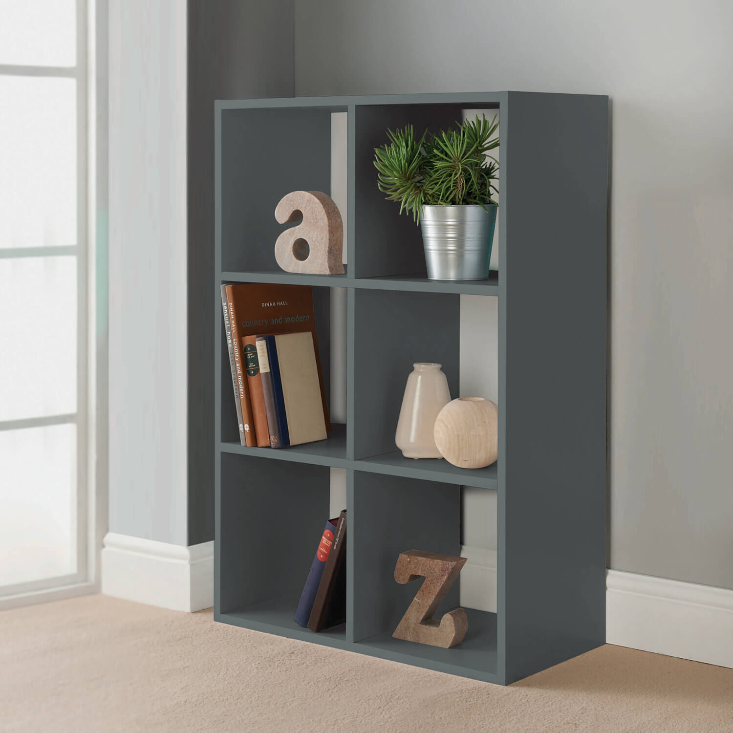 Grey cube storage unit with deals boxes