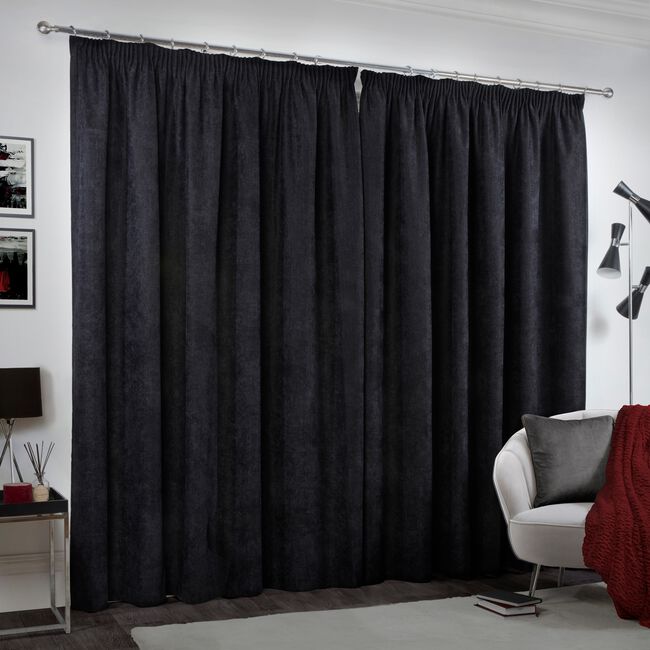 PENCIL PLEAT BLACKOUT & THERMAL HERRINGBONE BLACK 90x72 Curtain