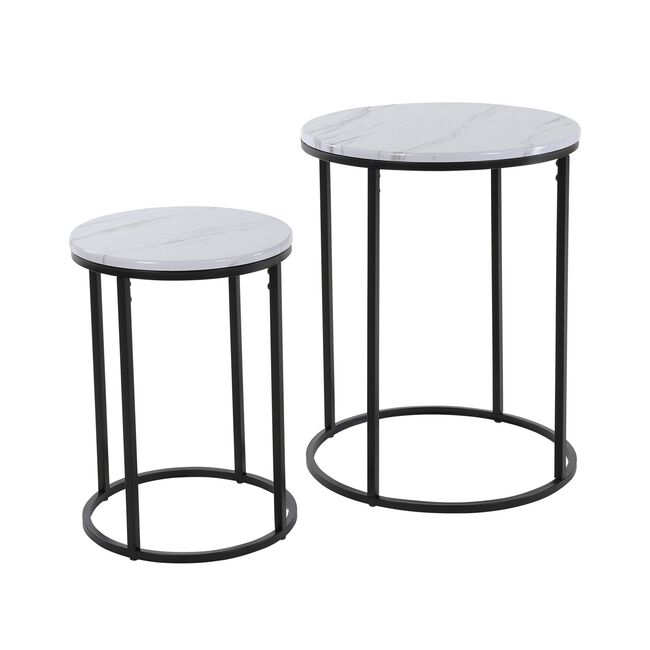 Set of 2 Side Tables Large - Marble Finish White