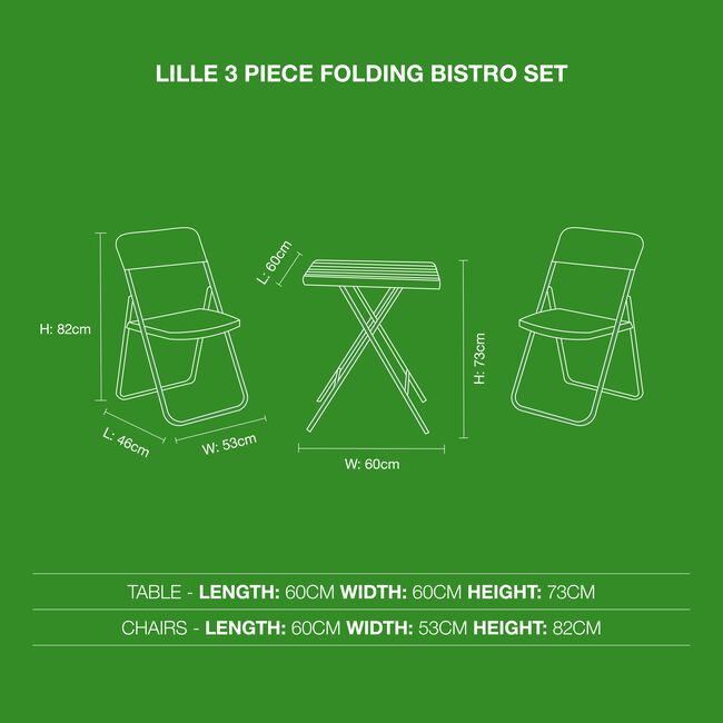 Lille 3 Piece Folding Bistro Garden Furniture Set
