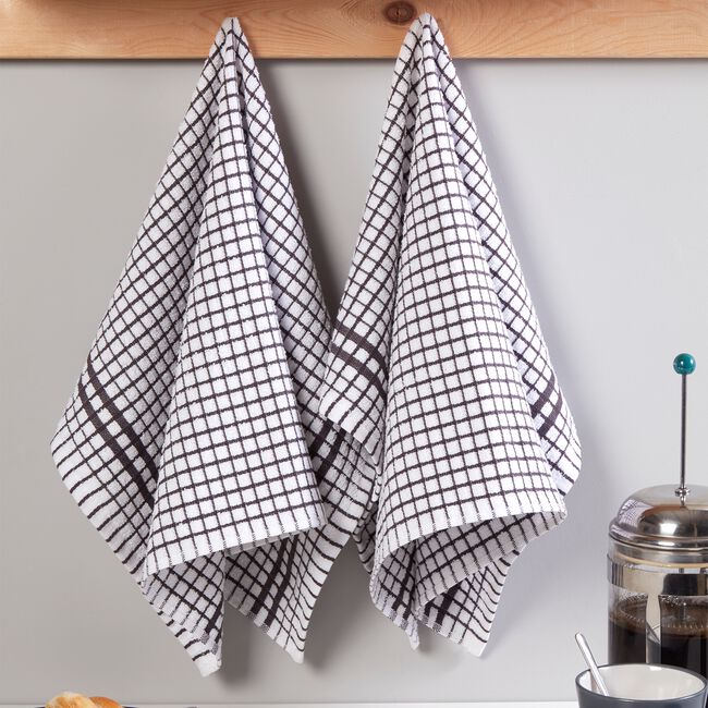 Mono Check Tea Towels 2 Pack - Charcoal