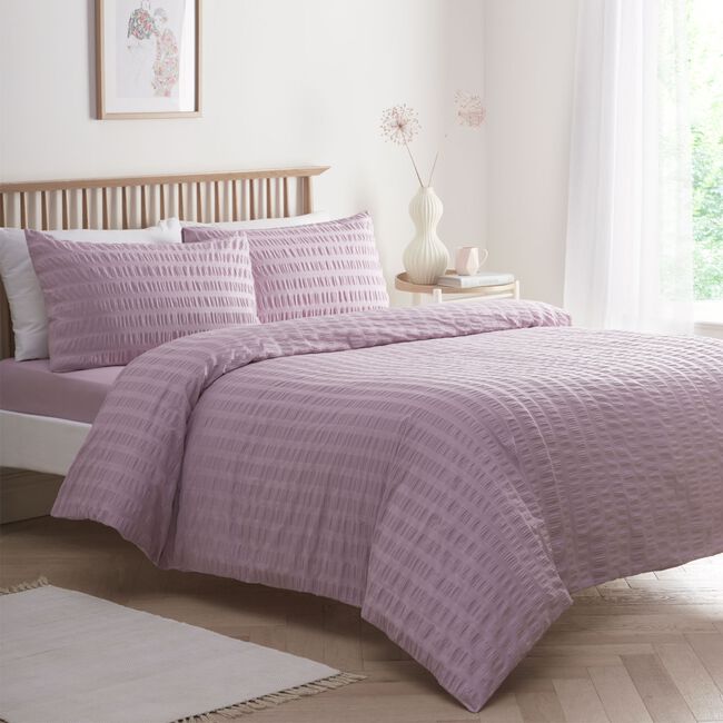 SINGLE DUVET COVER Luxury Percale Seersucker Lilac