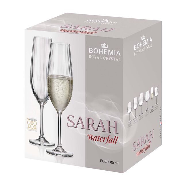 Bohemia Sarah Waterfall 6 Flute Glasses -  260ml 