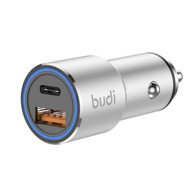 Budi Silver USB & C Type Fast Car Charger