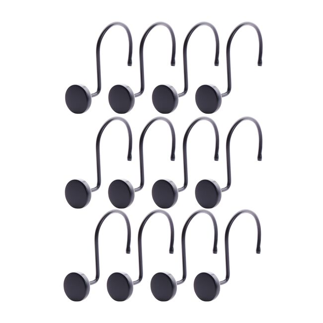 12 PACK FLAT HEAD BLACK Shower Hooks 