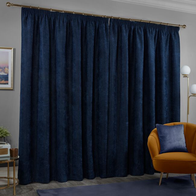 PENCIL PLEAT BLACKOUT & THERMAL HERRINGBONE NAVY 66x54 Curtain