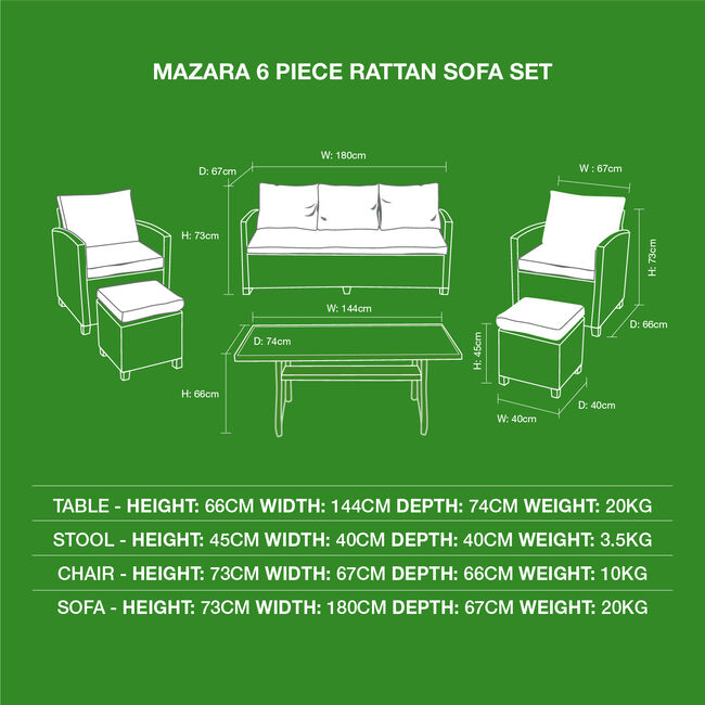 Mazara 6 Piece Rattan Sofa Garden Furniture Set