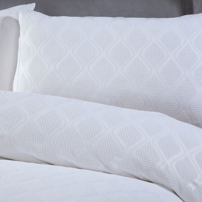 DOUBLE DUVET COVER  Trellis Waffle Jacquard White