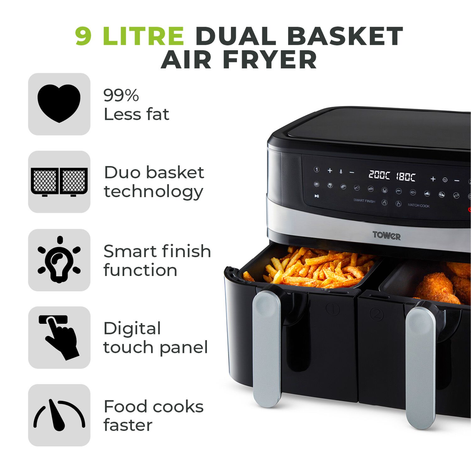 Tower Vortx 9L Black Dual Basket Air Fryer - Home Store + More