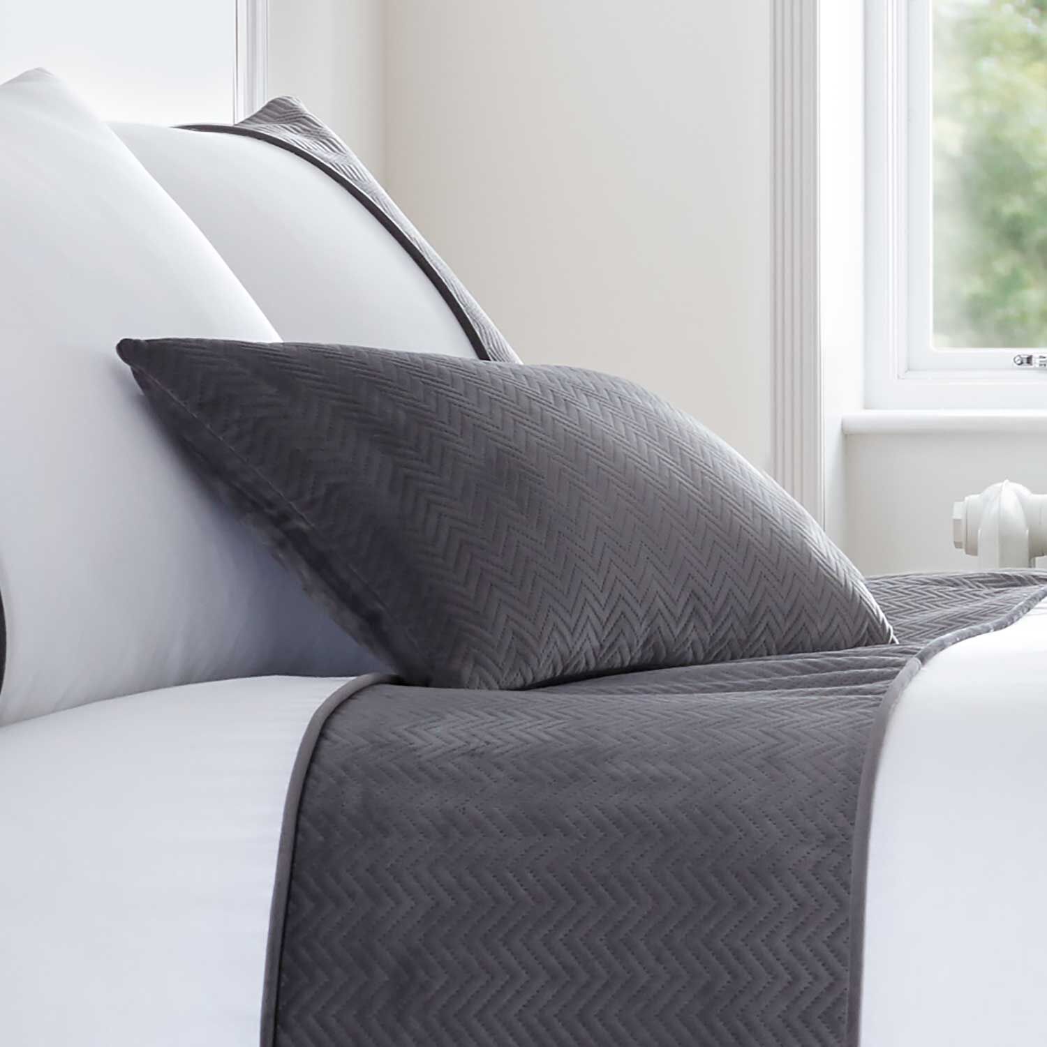 Grey bed cushions best sale