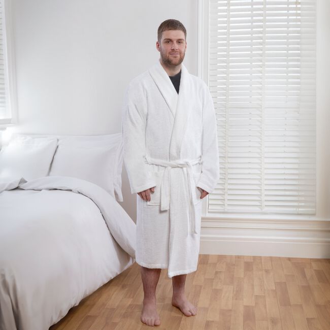 NICOLE DAY MENS WHITE COTTON LARGE Bathrobe