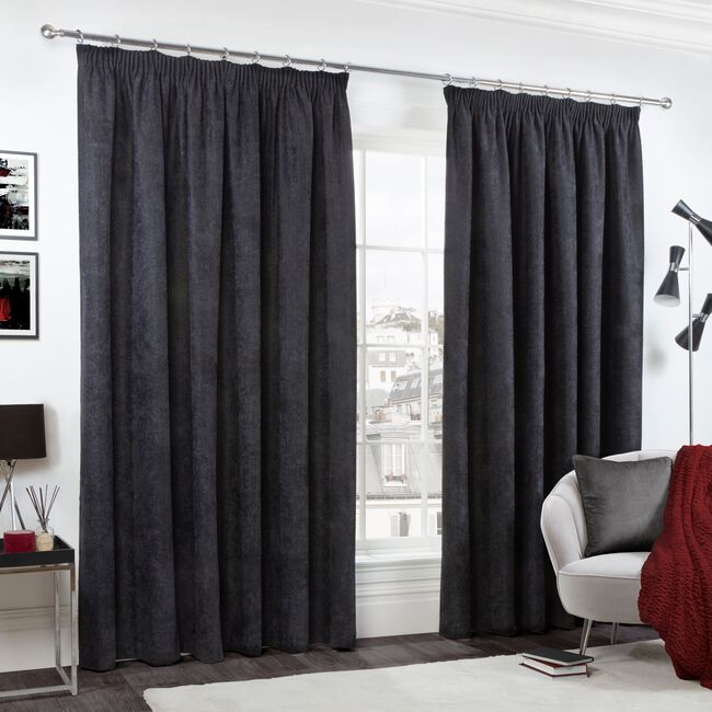 PENCIL PLEAT BLACKOUT & THERMAL HERRINGBONE BLACK 90x90 Curtain