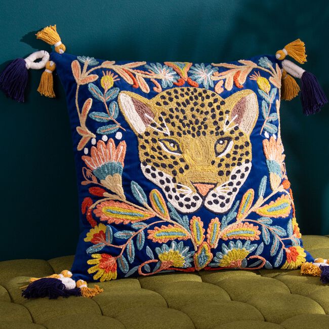 Wydler Regal Leopard Cushion 50cm x 50cm - Blue