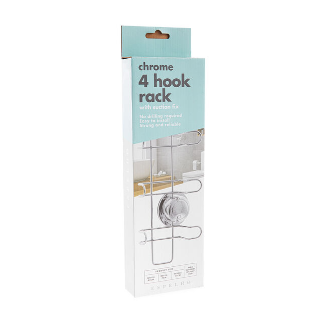 4-Hook Chrome Shower Caddy with Suction Fix