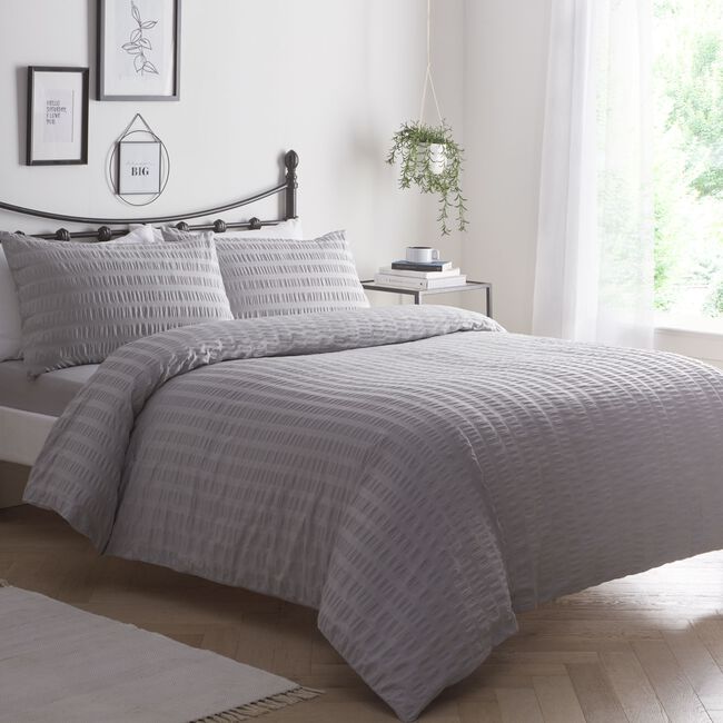 SINGLE DUVET COVER Luxury Percale Seersucker Ice Grey