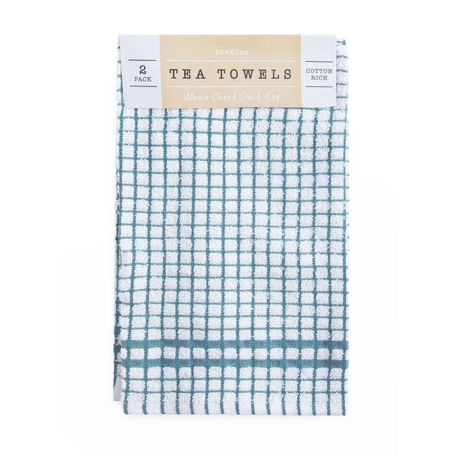 Mono Check Tea Towels 2 Pack - Duck Egg 