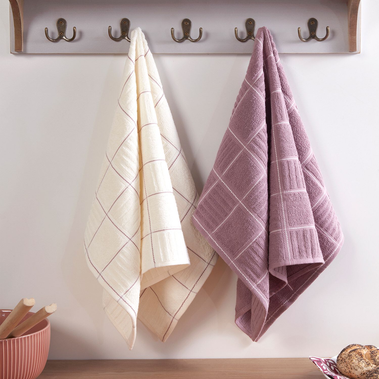 Check Kitchen Tea Towel 2 Pack Heather