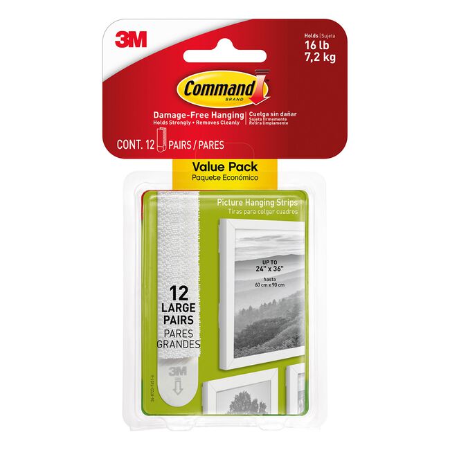 Command Large Picture Hanging Strips 12 Sets Pack