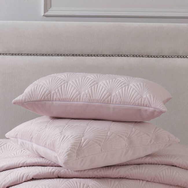 Quilted Hotel Velvet Cushion 30 x 50cm - Blush