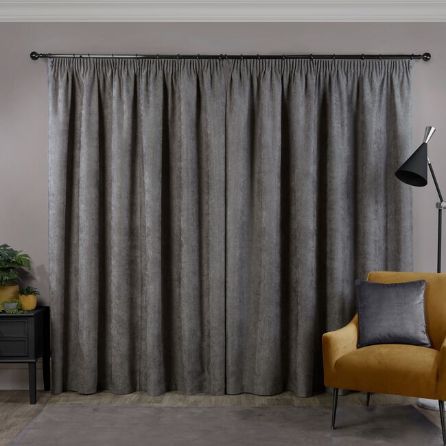 PENCIL PLEAT B/OUT & THERMAL H/BONE DEEP CHARCOAL 90x90 Curtain