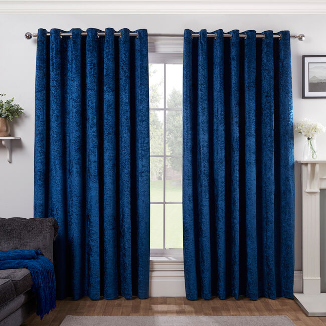 BLACKOUT&THERMAL CRUSHED VELVET NAVY 66x54 Curtain