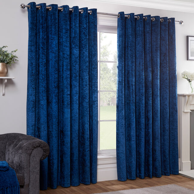 BLACKOUT&THERMAL CRUSHED VELVET NAVY 66x72 Curtain