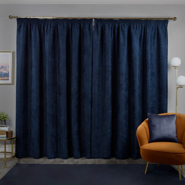 PENCIL PLEAT BLACKOUT & THERMAL HERRINGBONE NAVY 132x90 Curtain