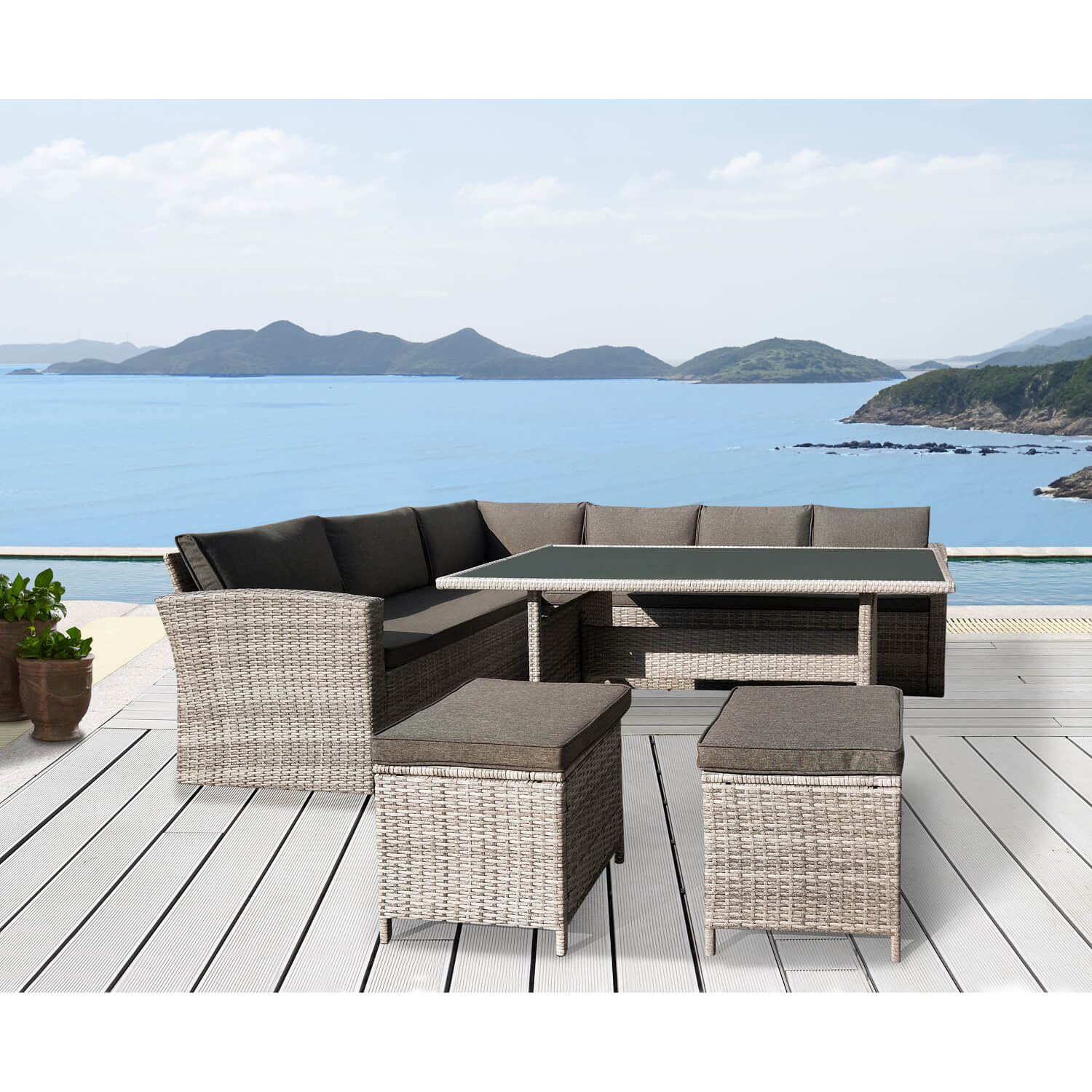 Rattan Garden Corner Sofa and Dining Set - Home Store + More