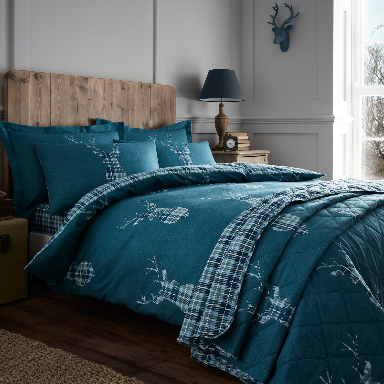 Brushed Cotton Stag Check Duvet Set Home Store More